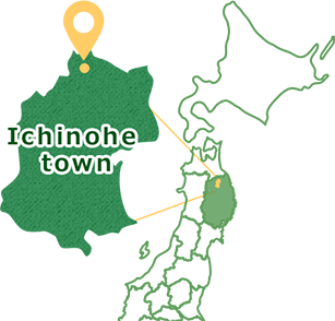 Ichinohe town 一戸町の地図。岩手県の北部に位置する。